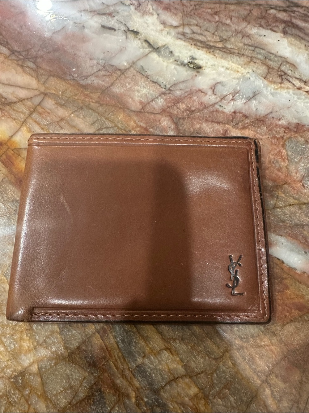 Yves Saint Laurent Brown Leather Card Holder with YSL Logo